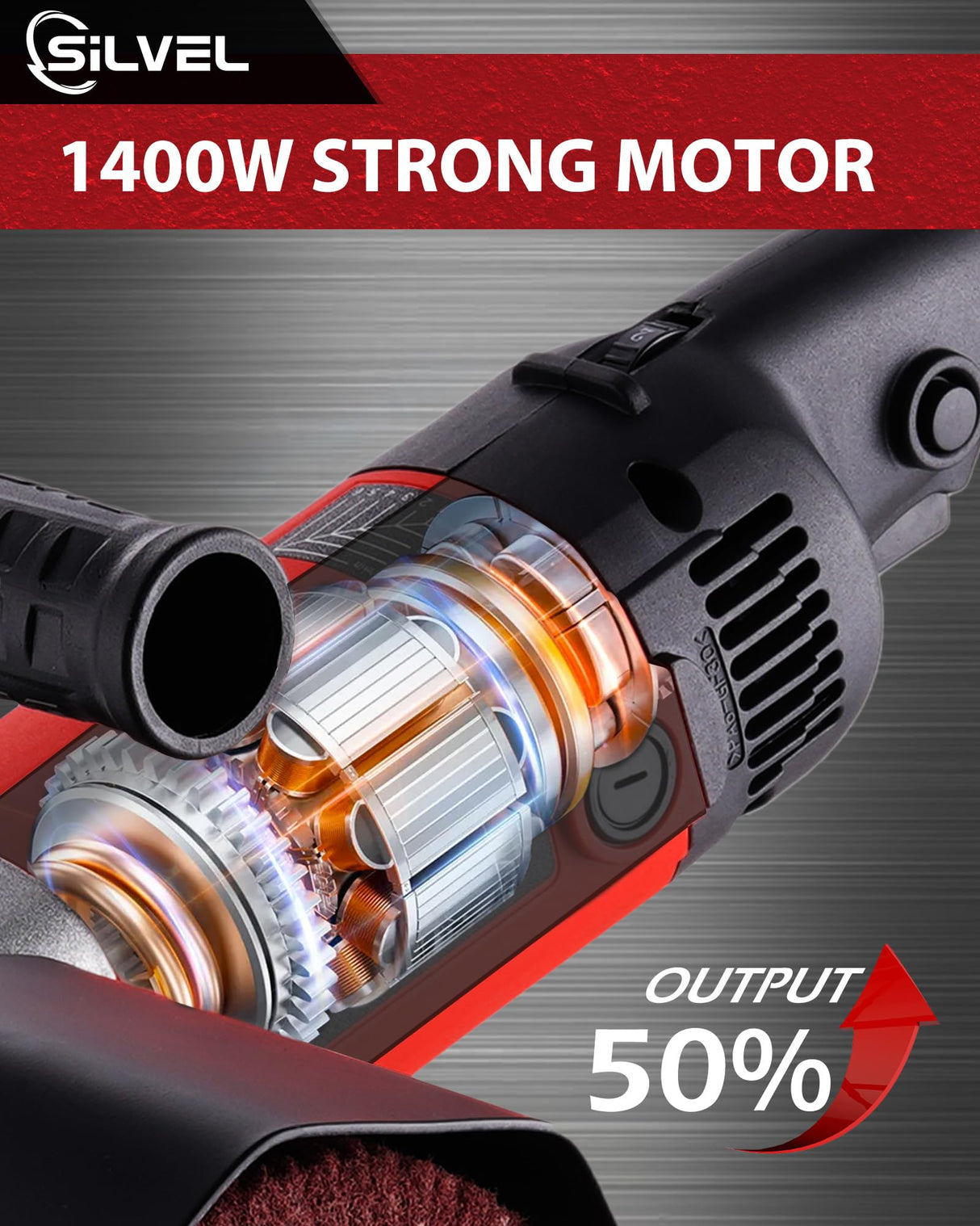 SILVEL 1400W Burnishing Polishing Machine, 110V Handheld Electric Sander Polisher Kit, Stainless Steel Polisher with 6 Speed Adjustable, 500-3000RMP for for Metal, Stainless Steel, Plastic, Wood SILVEL