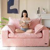 MAXYOYO Bean Bag Chair for Living Room, Upholstered Loveseat Sofa Couch with Deep Seating, Wide Armrests Boneless Couch Sofa in a Box for Bedroom Office Apartment, No Assembly, Pink MAXYOYO