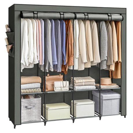 SONGMICS Portable Closet, Wardrobe Closet Organizer with Cover, 4 Hanging Rods and Shelves, 4 Side Pockets, 66.9 x 17.7 x 65.7 Inches, Large Capacity for Bedroom, Living Room, Sage Green URYG094C02 SONGMICS