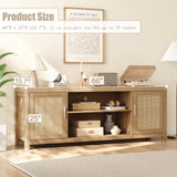 IDEALHOUSE Rattan TV Stand for 75 inch, Boho Entertainment Center with Adjustable Shelves, Natural Oak TV & Media Cabinet 2-Tier Storage for Living Room Bedroom IDEALHOUSE