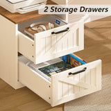 YOMILUVE 63" Farmhouse L Shaped Executive Desk with Drawers & Storage Shelf, Corner Computer Desk with Power Outlets, L Shaped Office Desk with Monitor Stand, Printer Shelf, Antique White YOMILUVE