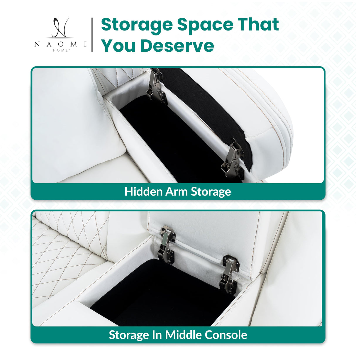 Naomi Home Chicago Power Loveseat Recliner Sofa & Home Theater Seating with Wireless Charging Electric Recliner RV Sofa with USB/Cup Holders/Storage/LED Light/Speaker, White/Air Leather Naomi Home