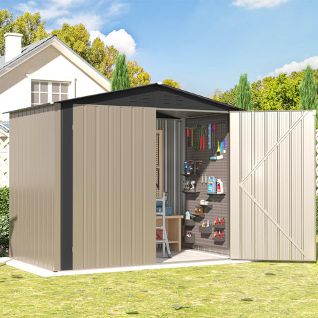 Quinora Metal Shed Outdoor Storage, 6x4 FT Metal Shed with Peaked Roof and Lockable Doors, Waterproof Outdoor Tool Storage Clearance for Garden, Backyard Quinora