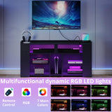 IRONCK Entertainment Center with Storage, 47 Inch Tall TV Stand W/Power Outlet, LED Gaming TV Cabinet for PS4, Black TV Stand with Carbon Fiber IRONCK