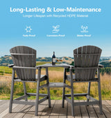 Tall Adirondack Chair Set of 2 with Removable Double Connecting Trays, Recycled HDPE with Wood Grain, Weather Resistant, Outdoor Adirondack Barstools for Deck, Balcony, Patio, Backyard, Light Gray PASAMIC