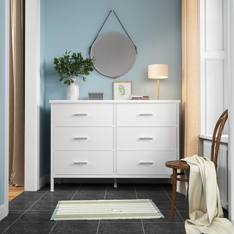 BOLUO White Dresser for Bedroom 6 Drawer,Wide Dresser TV Stand for 50" TV Dressers & Chests of Drawers Fabric Dresser for Closet Modern BOLUO
