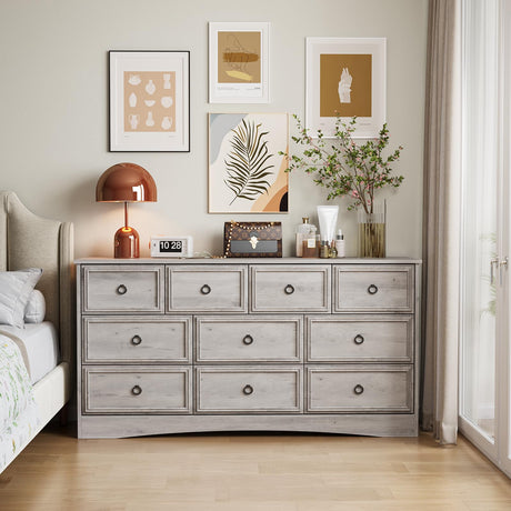 Modern 10 Drawer Dresser, Dressers for Bedroom, Chest of Drawers Closet Organizers and Storage Clothes - Easy Pulls Handle, Textured Borders Living Room, Hallway, Gray LGHM
