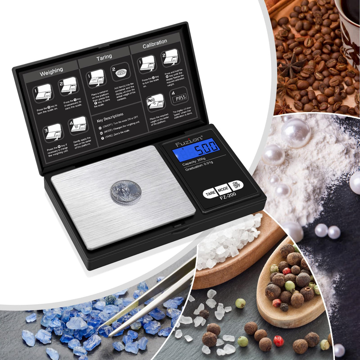 Fuzion Digital Pocket Scale, 200g/0.01g Gram Scale, Mini Scale Grams, Small Digital Scale, Small Food Scale, Jewelry Scale, Precision Scale with Tare, LCD Fuzion