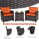 KOTEK 3 Piece Patio Furniture Set, Outdoor Conversation Set with Washable Cushions & Tempered Glass Tabletop, PE Rattan Wicker Bistro Set for Porch, Garden, Balcony (Orange) KOTEK
