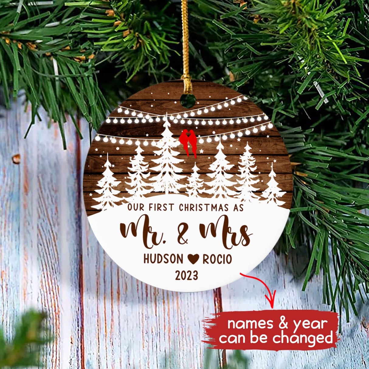 2024 Our First Christmas As Mr & Mrs Ornament, First Christmas Married Ornament 2024, Personalized Wooden Style Christmas Ornament 2024, Custom Christmas Tree Ornaments Hanging Accessories Yanria