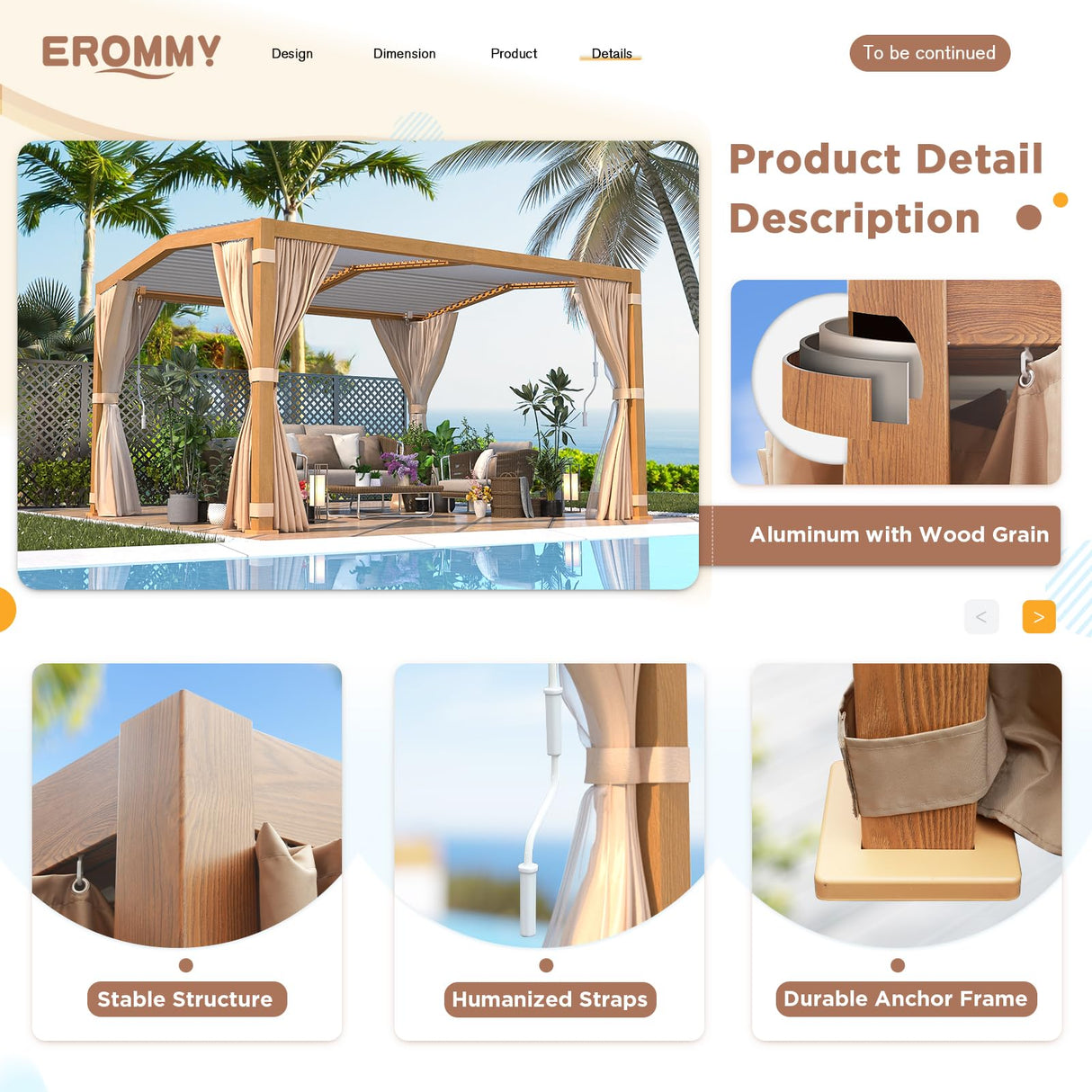 EROMMY Louvered Pergola 11'x13' Outdoor Hard Top Mansard Roof Gazebo with Aluminum Wooden Grain Frame and Adjustable Metal Rainproof Roof for Garden & Patio, Curtains and Netting Included, Wood Grain EROMMY