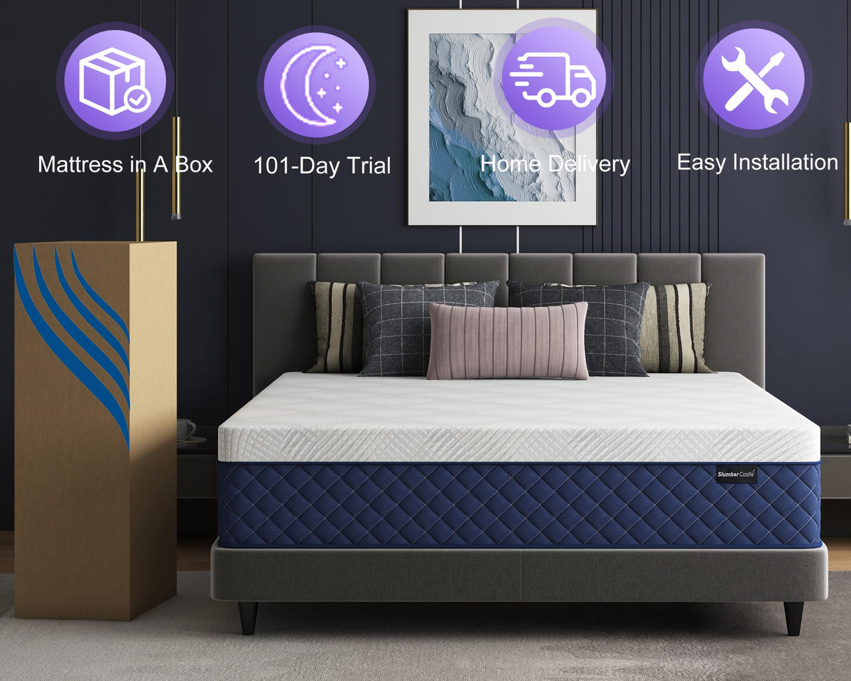 Twin Mattresses, 12 Inch Hybrid Twin Mattress in a Box, Memory Foam and Individual Pocket Spring Breathable Comfort for Sleep Supportive and Pressure Relief, CertiPUR-US, 39"*75"*12" Slumber Castle