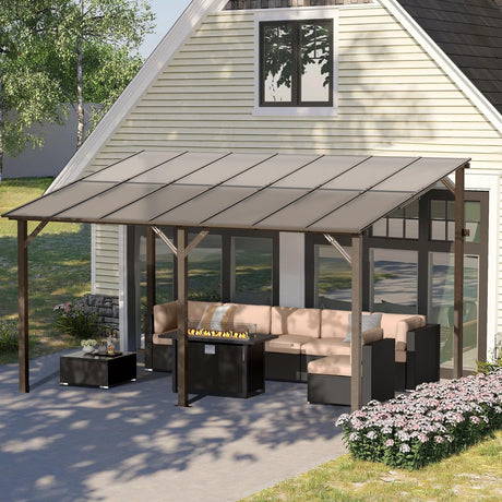 SUNCROWN 10'x14' Hardtop Gazebo, Wall-Mounted Gazebos Pergola, Outdoor Reclining Gazebos with Metal Frame, Lean to Gazebo Metal Awnings for Patio, Deck, Backyard, Porch, Lawns SUNCROWN