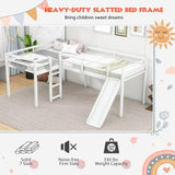Merax Wooden Twin Size Double Loft Bed with Slide and Ladder, L-Shaped Bed Frame with Full-Length Guardrail, Wood Bedframe for Kids Teens Adults Bedroom, 2 Twin Beds,White Merax