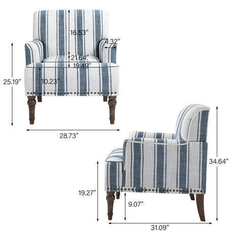 UIXE Stripe Accent Chair Arm Chair, Modern Nailhead Trim Club Armchair with Wood Legs, Comfy Living Room Single Sofa Reading Seat Bedroom Side Seating for Home Office, Dark Blue UIXE