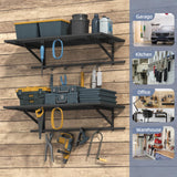 ZHNSYDN 2-Pack 2x4ft Garage Shelving Wall Mounted, Heavy Duty Garage Storage Shelves with 12 Hooks, 2' x 4' Wall Mount Shelves with 500LBS Capacaity ZHNSYDN