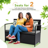 Greesum Patio Loveseat PE Rattan Wicker Outdoor Furniture with Soft Cushions & Built-in Storage Space for Lawn Garden Backyard, Black Greesum