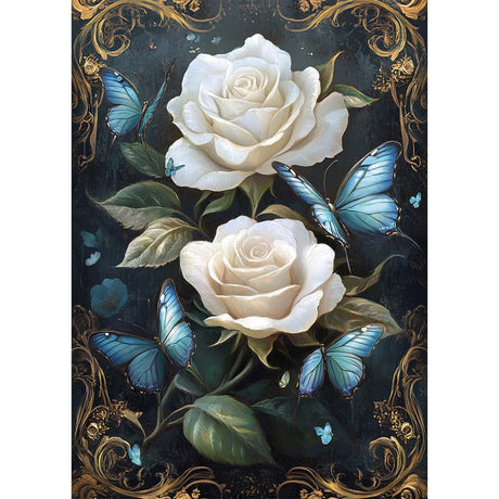 MEIYUDA Flowers Diamond Painting Kits for Adults, Butterfly Rose Diamond Art Kits for Adults Beginners, DIY Full Diamond Art Painting Kit for Present Home Wall Decor 12x16 Inch MEIYUDA