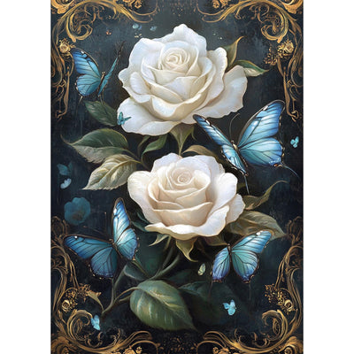 MEIYUDA Flowers Diamond Painting Kits for Adults, Butterfly Rose Diamond Art Kits for Adults Beginners, DIY Full Diamond Art Painting Kit for Present Home Wall Decor 12x16 Inch