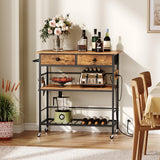 HOOBRO Kitchen Island with Storage, Rolling Island Cart for Kitchen with 2 Drawers & Outlet, 3 Tier Coffee Station and Microwave Stand, Kitchen Island Table for Home, Rustic Brown and Black BF08UZD01 HOOBRO