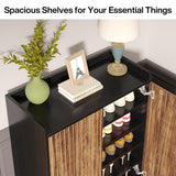 Tribesigns Shoe Cabinet with Doors, 5 Tiers Shoe Storage Cabinet for Entryway, 25 Pairs Wooden Shoe Cabinets, Modern Shoe Organizer Storage for Living Room, Bedroom, Hallway, Closet, Black and Brown Tribesigns