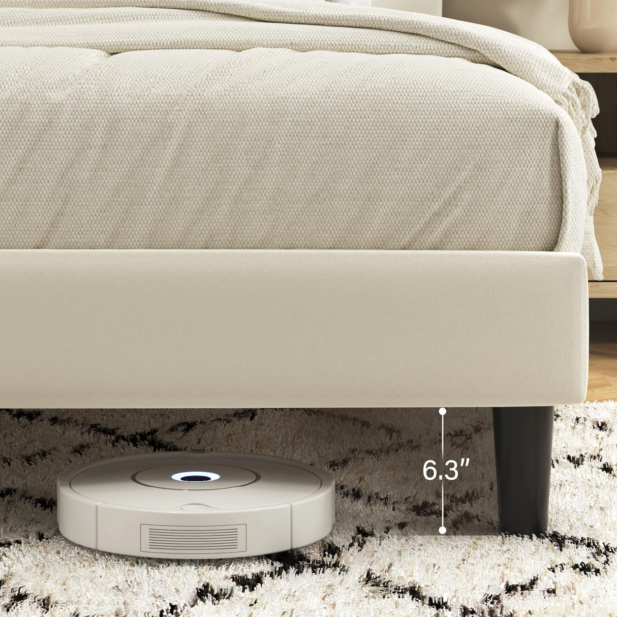 Fluest Queen Bed Frame, Platform Bed Frame with Velvet Upholstered Headboard, No Box Spring Needed, Sturdy Metal Support, Noise Free, Easy Assembly, Modern Bedroom Furniture, Beige Fluest