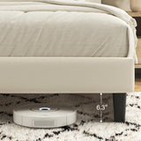 Fluest Queen Bed Frame, Platform Bed Frame with Velvet Upholstered Headboard, No Box Spring Needed, Sturdy Metal Support, Noise Free, Easy Assembly, Modern Bedroom Furniture, Beige Fluest