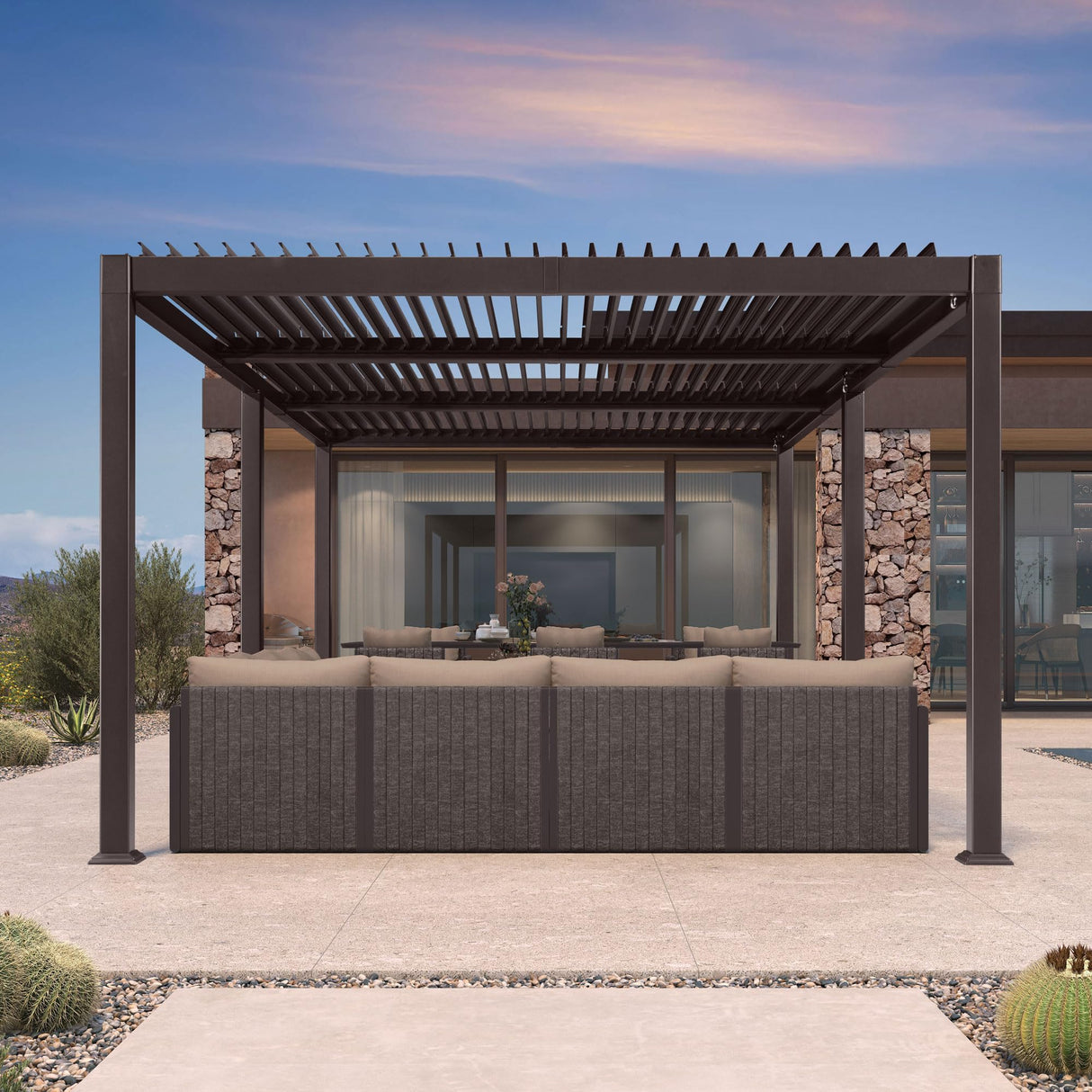 PURPLE LEAF 11' x 21' Louvered Pergola Outdoor Adjustable Louvre Shade Modern Patio Aluminum Pergola with Retractable Roof for Deck Backyard Garden Hardtop Gazebo PURPLE LEAF