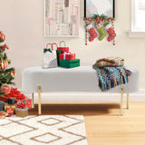 ALISH Upholstered Bench Modern Ottoman Bench Bed Bench Entryway Bench with Gold Legs for Living Room, Bedroom White ALISH