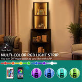 YITAHOME 5-Tier LED Corner Shelf Stand - Black Wooden Display Storage Rack for Bedroom and Living Room YITAHOME