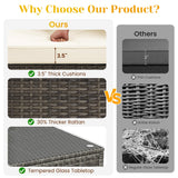 SUNVIVI OUTDOOR Outdoor Patio Furniture Set, 5 Piece Patio Conversation Set, Waterproof Wicker Patio Furniture Set, All Weather Combination Patio Conversation Sets with Cushions and Glass Table, Beige SUNVIVI OUTDOOR