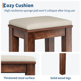 Farmhouse Makeup Vanity Desk with solid wood stool, Makeup Vanity with Mirror and Lights & Power Outlet, Makeup Table with 2 Drawers, Dressing Table with Glass Top for Bedroom Dressing Room, Brown GarveeHome