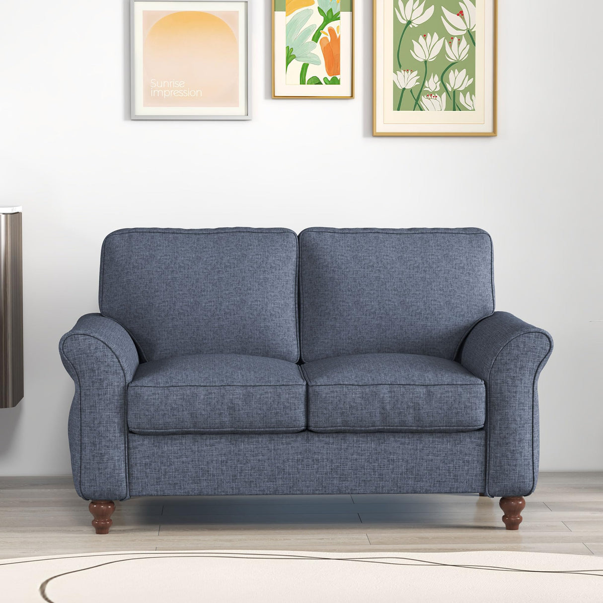 Bonzy Home 57" Loveseat Sofa, 2 Seater Comfy Love Seat Sofa for Living Room, Apartment, Office, Blue Bonzy Home