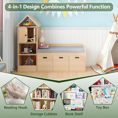 Halitaa Oak Castle Kids Bookcase with Reading Nook and Toy Storage Organiser - WoodArtSupply