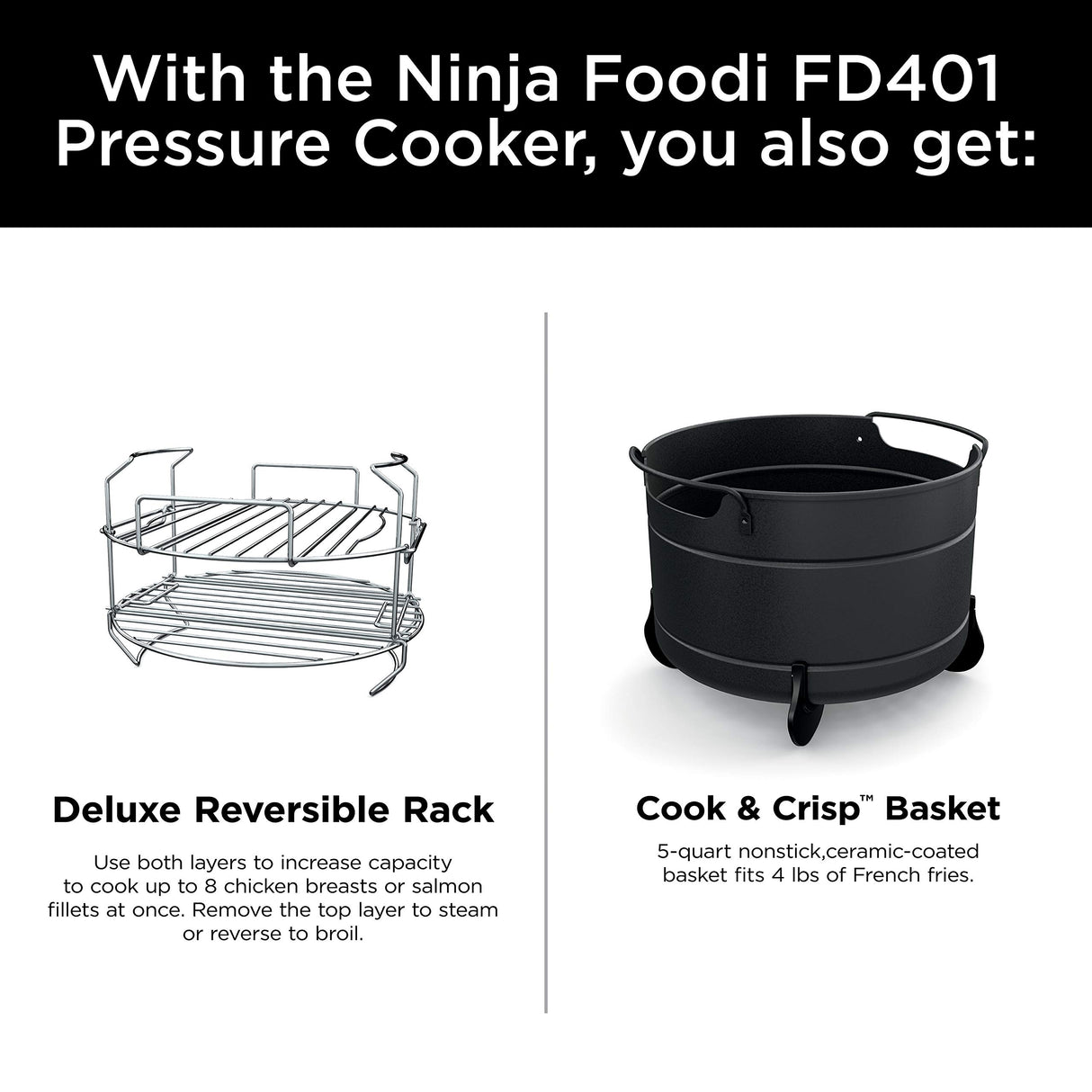 Ninja FD401 LP3 Foodi 12-in-1 Deluxe XL 8 qt. Pressure Cooker & Air Fryer that Steams, Slow Cooks, Sears, Sautés, Dehydrates & More, with 5 qt. Crisper Basket, Reversible Rack & Recipe Book, Silver Ninja