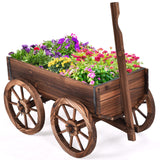 S AFSTAR Wooden Wagon, Wood Flower Planter Pot Stand with 4 Wheels & Drainage Holes, Amish Wagon Planter, Rolling Pot Stand Wood Wagon for Outdoor Plants Garden Decorative Garden Planter, Brown S AFSTAR