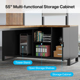 Tribesigns 70.8-Inch Executive Desk with 55-Inch File Cabinet, Large L Shaped Computer Desk with Storage Cabinet and Shelves, Industrial L-Shaped Desk for Home Office, Rustic Brown & Black Tribesigns