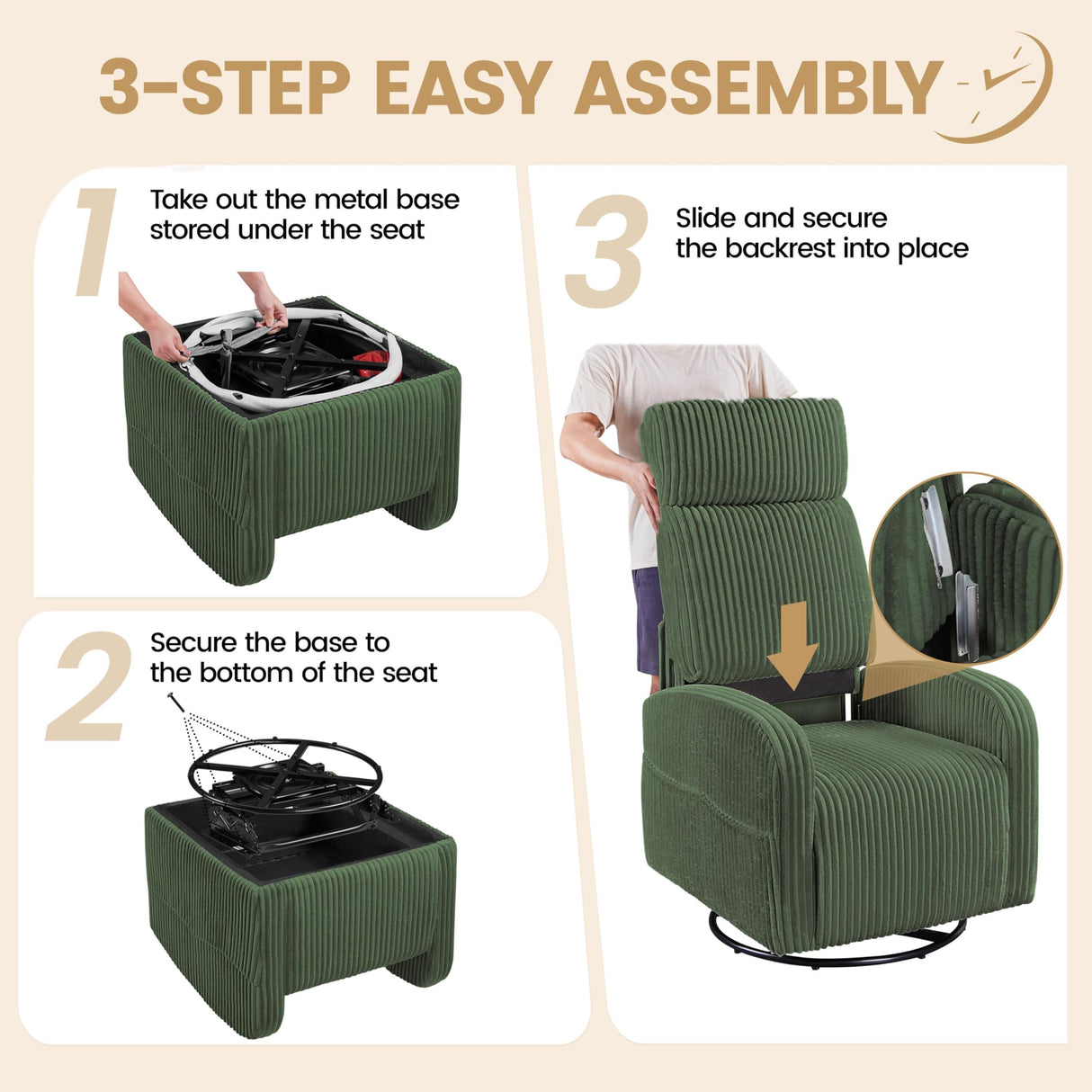 Yaheetech 360° Swivel Glider Chair for Nursery, Rocking Chair Nursing Chair with Side Pockets, Corduroy Glider for Living Room with High Back Dark Green Yaheetech