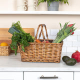 Household Essentials Woven Market Basket, Handwoven Willow Weave, Stylish Handles with Durable Metal Anchors, Classic and Versatile, Attractive, Spacious, Lightweight, Brown Stain Household Essentials