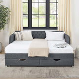 Antetek 80.5" Daybed with Drawer, Modern Button Tufted Linen Day Bed with Trundle Bed Twin to King, Upholstered Daybed Frame w/Storage Pocket for Bedroom, Living Room, No Box Spring Needed, Dark Grey Antetek