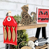 Multi-Layered Cat Decor, Farmhouse Wooden Cat Craft 4 Layer Rustic Kitten Self-Standing Statue Desktop Shelf Tier Tray Display Cat Lovers Gift 6'' Laisgee