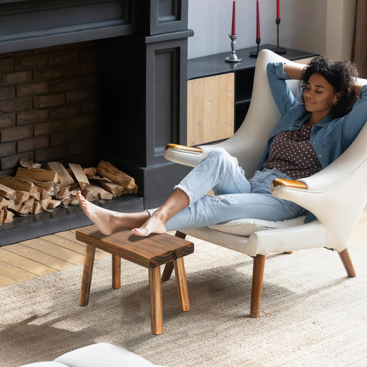 ENKEZI Shower Bench - Shower Foot Rest 12 in, Shower Stool for Shaving Legs, Rustic Scandinavian Stool - Multi-Purpose Wood Plant Stool, Adult Step Stool, (Scandinavian) ENKEZI