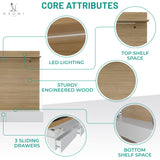 Modern Freestanding Floating Entertainment Center Floating TV Stand Wall Mounted TV Wall Panel for 75 inch TVs Home Theater with LED Strip Pull - Out Drawers and Overhead Shelf Natural Naomi Home