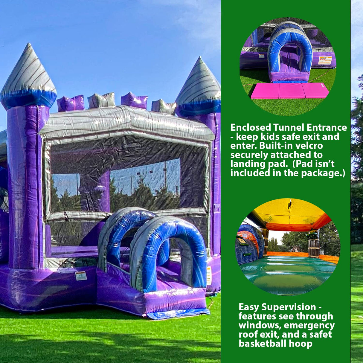 XJUMP Purplish Castle Commercial Grade Premium Marble Color Lightweight Bounce House Water Slide Detachable Pool for Kids and Adults with Blower Basketball Hoop Wet Dry Combo Outdoor Indoor XJUMP