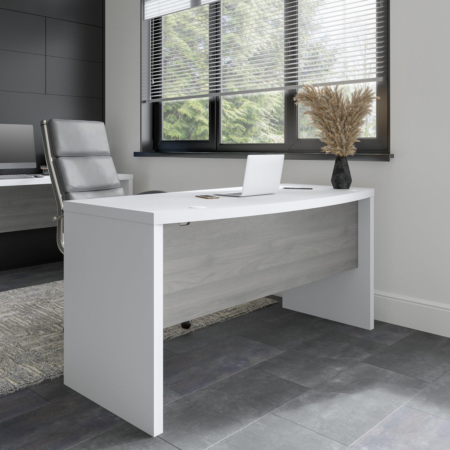 Bush Business Furniture Echo Bow Front Desk, 60W, Pure White and Modern Gray - WoodArtSupply