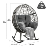 YITAHOME Wicker Rocking Egg Chair, Outdoor Patio Rocking Chair with 5.9in Thick Cushion, 250lb Capacity, Anti-Slip, All-Weather Resilient Egg Lounger Chair for Indoor & Outdoor, Grey(1 Pack only) YITAHOME