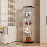 FANYUSHOW Glass Display Cabinet with Door and Lock, Quick-Install Style 4-Shelf Curio Cabinet 5mm Tempered Glass Floor Standing Bookshelf for Living Room, Bedroom, 65" H x 17''L x 14''W (Black) FANYUSHOW