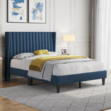 Yaheetech Full Size Bed Frame, Upholstered Platform Bed with Wing Edge Headboard, Square Tufted Fabric/Mattress Foundation/Wooden Slats Support/No Box Spring Needed/Easy Assembly/Navy Blue Yaheetech