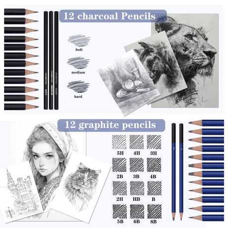 Yucanuva 71Pack Drawing Supplies Sketching Kit,Art Supplies for Adults Artists Beginners,Drawing Kit Sketching Pencils with Sketchbook, Colored Watercolor Metallic Graphite Charcoal Pencils Yucanuva