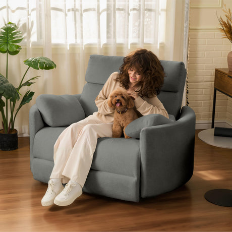 FLEXISPOT Mochi Oversized 54" Power Recliner Chair for Big and Tall Adults, Chenille Fabric Electric Recliner with USB & Type-C Ports, Wide Single Sofa with Pillow for Living Room Bedroom, Light Gray FLEXISPOT